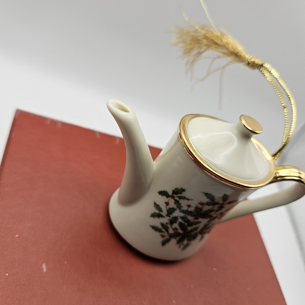 Lenox Christmas Teapot Hanging Ornament White Gold Holly - Thailand - Picture 5 of 7